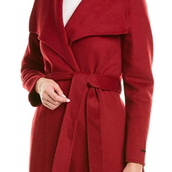 TAHARI WOMEN'S DEEP RED WOOL BELTED COAT JACKET - Picture 2 of 5